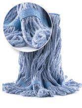 Blue narrow band wet mop, tied, curly strands 24 oz